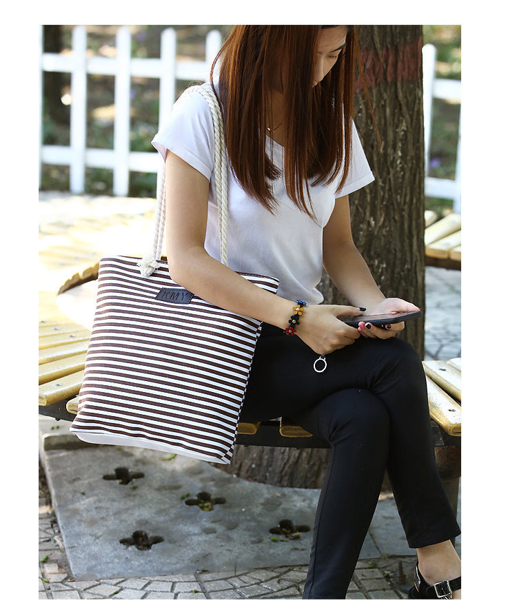 Shoulder Stripe Tote Summer Beach Bag