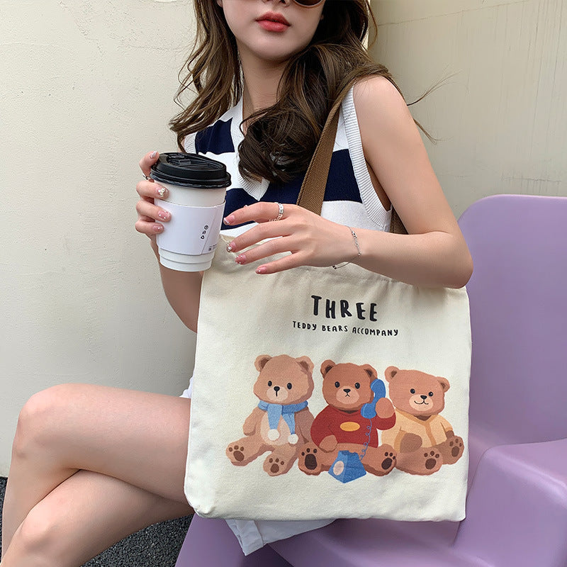 Cute Bear Printed Canvas Bag