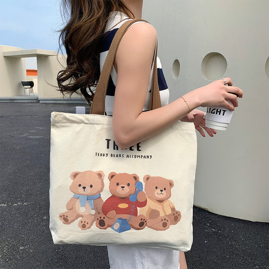 Cute Bear Printed Canvas Bag