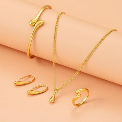 Water Drop Suit Simple Daily Fashion Necklace Earrings Bracelet Ring Suit
