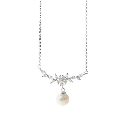 Single Small Pearl Zircon Necklace For Women